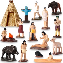 Hiawbon 15Pcs American Indian Figurines Set, Miniature Indian Figurines with Accessories, Resin American Indians Figures Play Figure Playsets for 3+ Years Old
