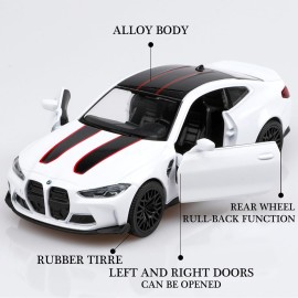 TOKAXI 1/36 Scale BMW M4 CSL Diecast Model Cars,Pull Back Vehicles BMW M4 Toy Cars,Cars Gifts for Boys Girls (White)
