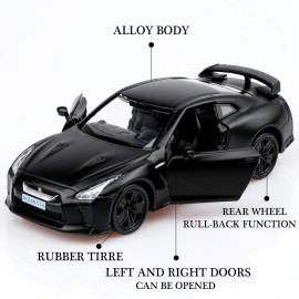 1/36 Scale Nissan GTR Diecast Model Cars,Pull Back Vehicles Nissan GTR R35 Toy Cars,Cars Gifts for Boys Girls Matte Black