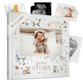 Baby Memory Book New Mom Gift - Baby Scrapbook Record Book & Photo Album - Gift for Newborns Baby Boy & Girl, Great For Baby Showers (Woodland)