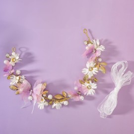 Vividsun Butterfly Headbands Flower Girl Hair Accessory with Pearls Butterfly Tiara for Christmas Birthday Cosplay Headpiece (Pink and gold)