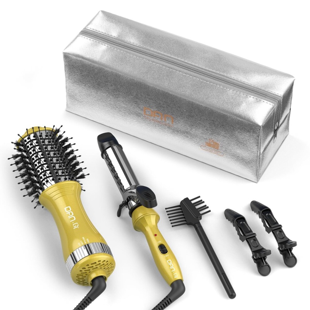 DAN Technology Hair Dryer Brush & Mini Curling Wand Set - 1 Inch Travel Set with 3 Temperature Settings - Hot Air Brush for Drying, Styling, Curling, and Volumizing DAN Technology Hair Dryer Brush & Mini Curling Wand Set - 1 Inch Travel Set with 3 Temperature Settings - Hot Air Brush for Drying, Styling, Curling, and Volumizing