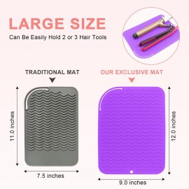 Suafrnut Plus Size Silicone Heat Resistant Mat, Portable Travel Hot Tools Pad Cover for Curling Iron, Flat Iron, Hair Straightener and Other Hair Styling Tools(12.0 x 9.0)