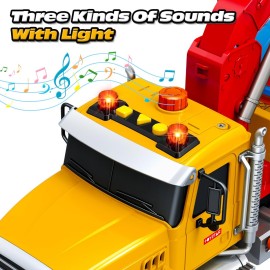 SpringFlower 15 Large Tow Truck Toy, Toy for 3 4 5 6 Years Old Boy Toddlers, Truck Vehicle Toy with Racing Car, Traffic Signs, Working Hook, Light Sound, Birthday Gifts for Boys & Girls