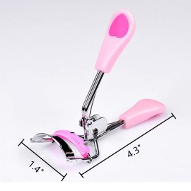 2 Pcs Stainless Steel Eyelash Curler with Built-in Comb Pinch Pain-Free Suitable for Any Eye Shapes and Sizes, with 4 Silicone Refill PadsHazy Pink&Light Pink