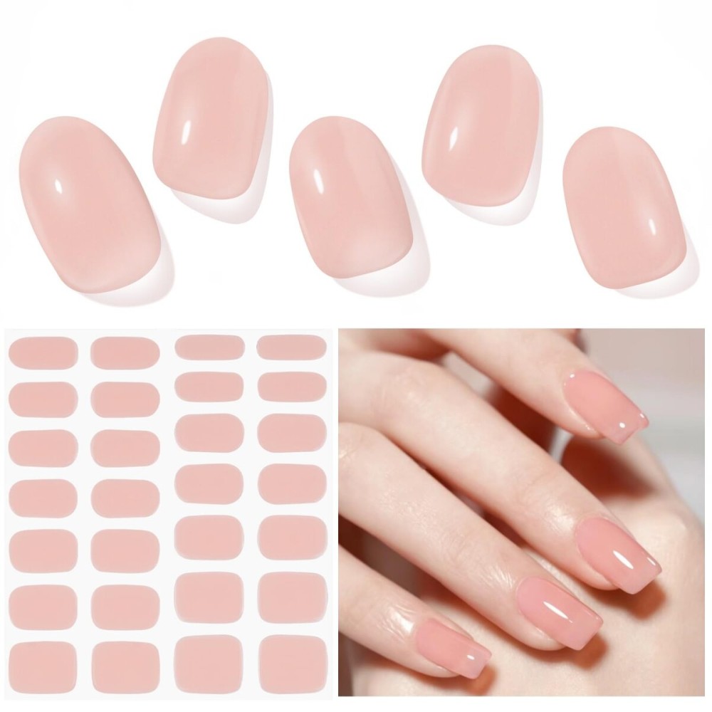 DUKASOU Semi Cured Gel Nail Strips, Sakura Powder | 28 pcs Gel Nail Strips Work with Any UV Lamp, Salon Quality UV Nails Stickers, Easy to Apply for Home Nails DIY