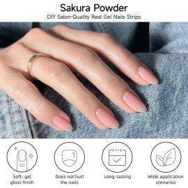 DUKASOU Semi Cured Gel Nail Strips, Sakura Powder | 28 pcs Gel Nail Strips Work with Any UV Lamp, Salon Quality UV Nails Stickers, Easy to Apply for Home Nails DIY
