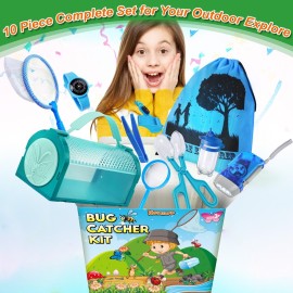 YOPINSAND Bug Catcher Kit & Outdoor Explorer Kit for Kids, 10 Pcs Bug Catching Kit with Toy Cage, Backpack, Flashlight, Manifying Glass, Toy Net, Outdoor Exploration Toys Gift for Boys Girls 3-12