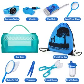 YOPINSAND Bug Catcher Kit & Outdoor Explorer Kit for Kids, 10 Pcs Bug Catching Kit with Toy Cage, Backpack, Flashlight, Manifying Glass, Toy Net, Outdoor Exploration Toys Gift for Boys Girls 3-12