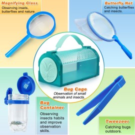 YOPINSAND Bug Catcher Kit & Outdoor Explorer Kit for Kids, 10 Pcs Bug Catching Kit with Toy Cage, Backpack, Flashlight, Manifying Glass, Toy Net, Outdoor Exploration Toys Gift for Boys Girls 3-12