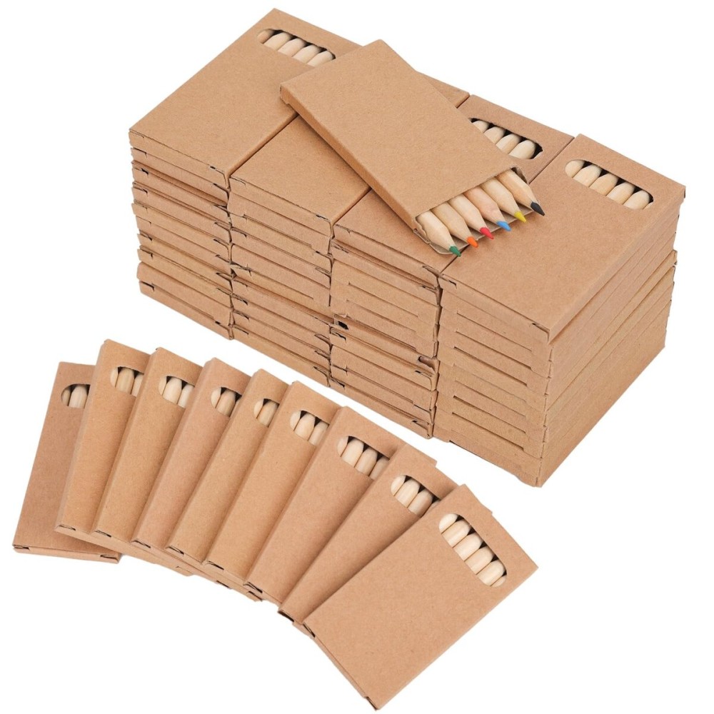 50 Boxes Mini Drawing Colored Pencils, 3.5 Inch Mini 6 Colors Coloring Pencils Short Wooden Pre-Sharpened Log Pencils for Kids Classroom Painting Writing Supplies for Children Paint Class School