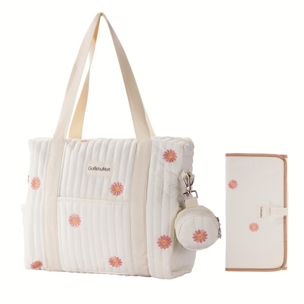 GOBABYMART Large Diaper Bag Tote, Maternity Travel diaper tote, Multifunction baby bag, Baby Nappy Bags, Messenger bag (Medium - Flowers)