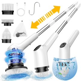 Electric Spin Scrubber for Cleaning Bathroom, Shower Scrubber Cordless Cleaning Brush with IPX7 Waterproof & 2 Speed,Cleaning Brush Cleaning Supplies for Shower Tub Kitchen Tile Toilet Silver