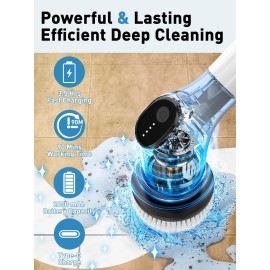 Electric Spin Scrubber for Cleaning Bathroom, Shower Scrubber Cordless Cleaning Brush with IPX7 Waterproof & 2 Speed,Cleaning Brush Cleaning Supplies for Shower Tub Kitchen Tile Toilet Silver