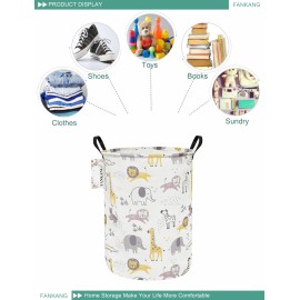 FANKANG Storage Basket, Nursery Hamper Canvas Laundry Basket Foldable with Waterproof PE Coating Large Storage Baskets for Kids Boys and Girls, Office, Bedroom, Clothes,Toys(Lovely Animals )