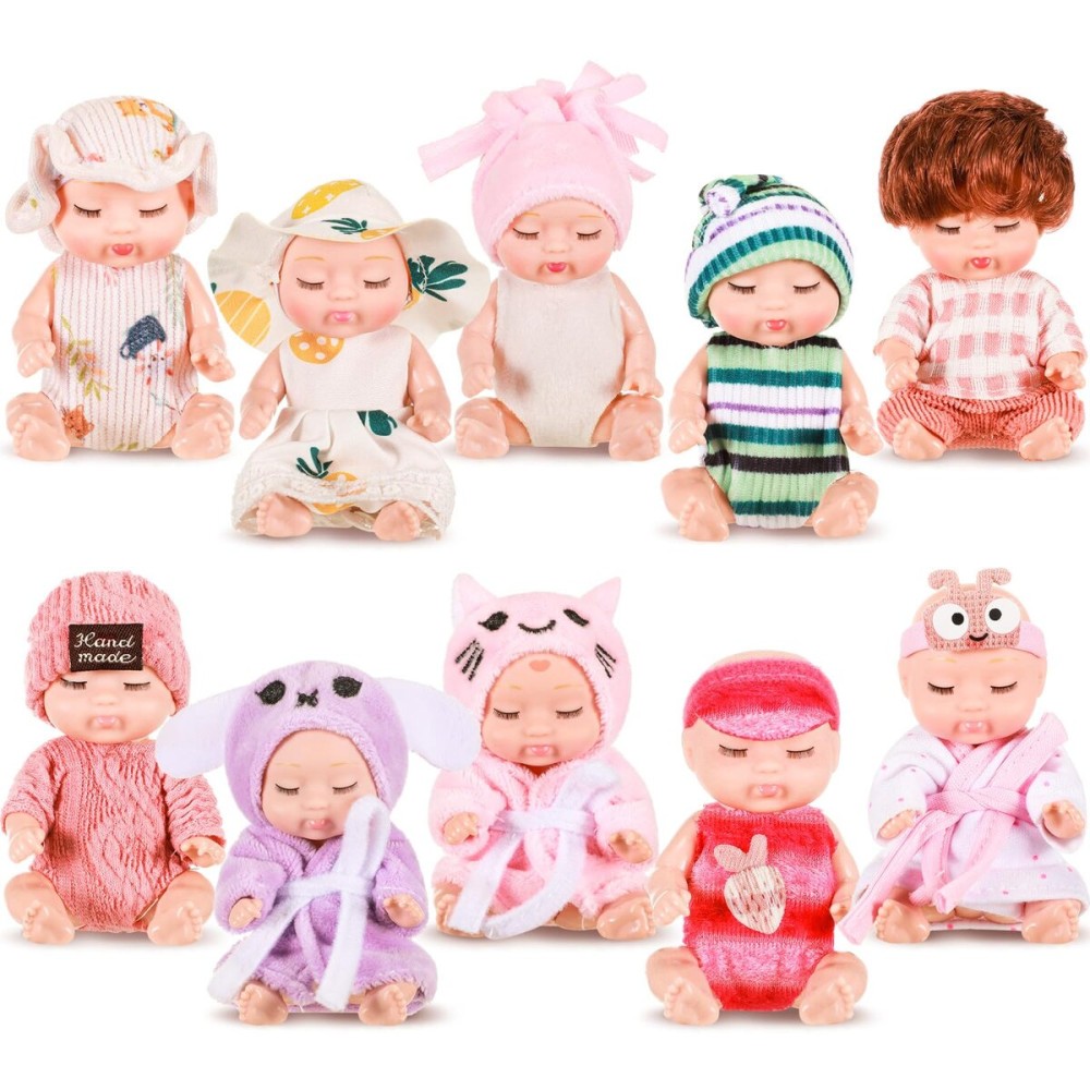 Hanaive 10 Pcs 4 Inch Mini Baby Dolls Lifelike Realistic Tiny Baby Dolls with Animal Clothes Cute Infant Figurine Gifts Set for Toddlers Girls Kids 3+ Graduation Birthday Easter(Cozy Style)
