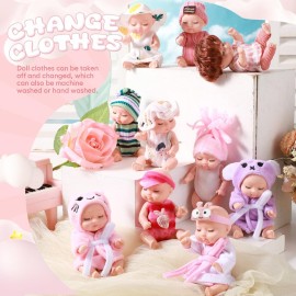 Hanaive 10 Pcs 4 Inch Mini Baby Dolls Lifelike Realistic Tiny Baby Dolls with Animal Clothes Cute Infant Figurine Gifts Set for Toddlers Girls Kids 3+ Graduation Birthday Easter(Cozy Style)