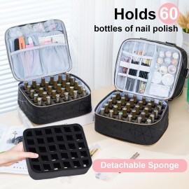 Uross Nail Polish Organizer Bag Holds 60 Bottles Nail Polish & Nail Lamp- Black
