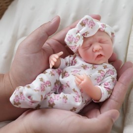 MYREBABY 7 Miniature Reborn Baby Doll Silicone Full Body Realistic Newborn Doll Closed Eyes Sleeping Baby Girl The Look Real Babies Soft Anti Stress for Kids Birthday Gift