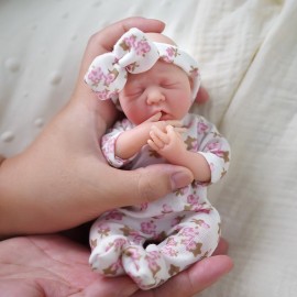 MYREBABY 7 Miniature Reborn Baby Doll Silicone Full Body Realistic Newborn Doll Closed Eyes Sleeping Baby Girl The Look Real Babies Soft Anti Stress for Kids Birthday Gift
