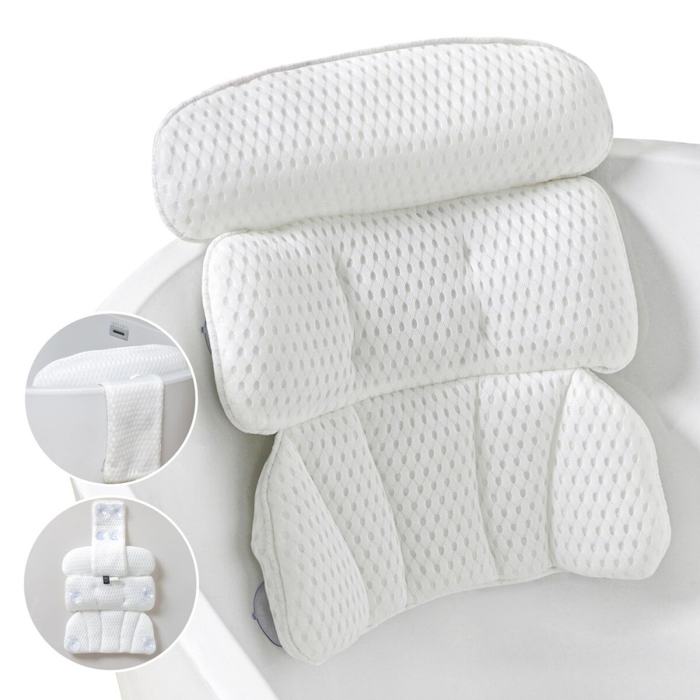 Bath Pillow Bathtub Pillow for Tub Luxury Bath Tub Pillows for Tub Neck and Back Support with 4D Air Mesh Fabric and 8 Strong Powerfull Non-Slip Suction Cups Relaxing Bath Accessories Spa Gifts, White Bath Pillow Bathtub Pillow for Tub Luxury Bath Tub Pillows for Tub Neck and Back Support with 4D Air Mesh Fabric and 8 Strong Powerfull Non-Slip Suction Cups Relaxing Bath Accessories Spa Gifts, White