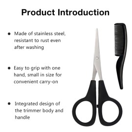 2 Pack Men\'s Beard & Mustache Scissors & Mini Comb Trimming Kit Black 4 inch