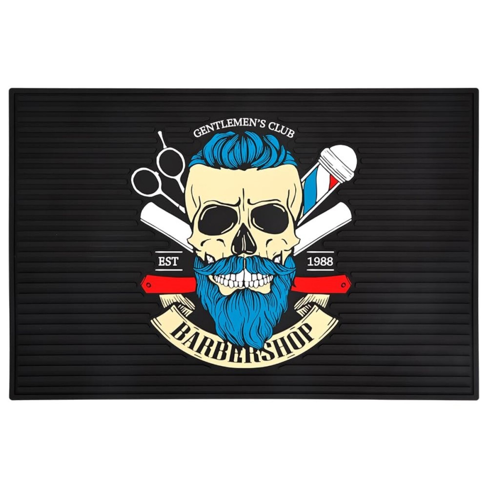 BarberTop 11.81x17.72 Anti-Slip Flexible Rubber Barber Mat for Stations, Scissors, Salon Tools, Countertop Protection, Sink Mat, Beauty Salon Station Pad (Black+Blue)