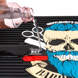 BarberTop 11.81x17.72 Anti-Slip Flexible Rubber Barber Mat for Stations, Scissors, Salon Tools, Countertop Protection, Sink Mat, Beauty Salon Station Pad (Black+Blue)