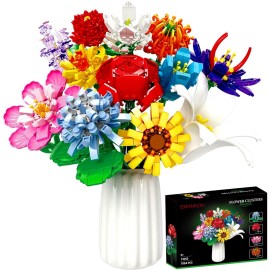 EMANNON Flowers Bouquet Building Set, 12 Artificial Flowers 1064 PCS Bricks Blocks Toy for Adults & Kids, Botanical Collection Gift for Mother\'s Day, Valentine, Birthday, Christmas (No Vase)