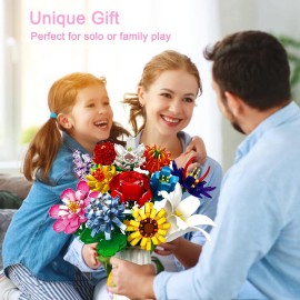 EMANNON Flowers Bouquet Building Set, 12 Artificial Flowers 1064 PCS Bricks Blocks Toy for Adults & Kids, Botanical Collection Gift for Mother\'s Day, Valentine, Birthday, Christmas (No Vase)