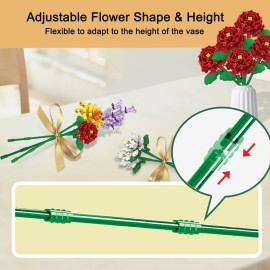 EMANNON Flowers Bouquet Building Set, 12 Artificial Flowers 1064 PCS Bricks Blocks Toy for Adults & Kids, Botanical Collection Gift for Mother\'s Day, Valentine, Birthday, Christmas (No Vase)
