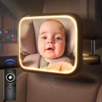 Semxnly Baby Car Mirror with Light - Rechargeable Baby Mirror for Car with Remote Control, Clear Vision, 360 Rotation Rear Facing Car Seat Mirror, Shock and Shatter Resistant