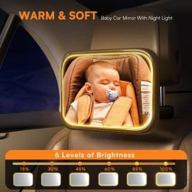 Semxnly Baby Car Mirror with Light - Rechargeable Baby Mirror for Car with Remote Control, Clear Vision, 360 Rotation Rear Facing Car Seat Mirror, Shock and Shatter Resistant