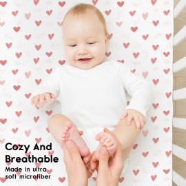 Yoofoss Baby Crib Sheets for Boys Girls, Fitted Crib Sheet 2 Pack for Standard Crib and Toddler Mattress, Super Soft Microfiber Baby Sheet 28x52x8in Pink+Love