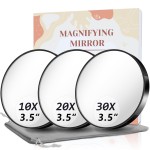 Magnifying Mirror, 10X & 20X & 30X Set, Magnified Mirrors 3.5 with Two Suction Cups, Travel Magnifying Mirror Set Comes with Portable Storage Bag, Compact Small Magnified Mirrors for Travel(Black)