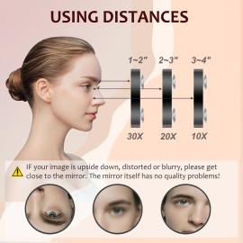 Magnifying Mirror, 10X & 20X & 30X Set, Magnified Mirrors 3.5 with Two Suction Cups, Travel Magnifying Mirror Set Comes with Portable Storage Bag, Compact Small Magnified Mirrors for Travel(Black)