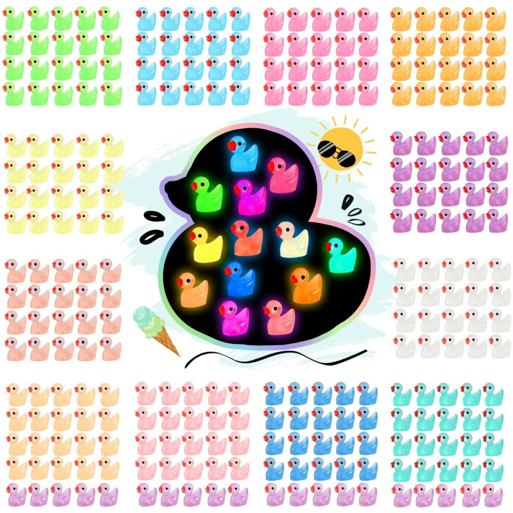 Rachan130 Pcs Luminous Mini Resin Ducks Glow in The Dark Tiny Duck Figurines for Miniature Landscape Garden Aquarium Potted Home Prank Game Dollhouse Decor Office Decompression