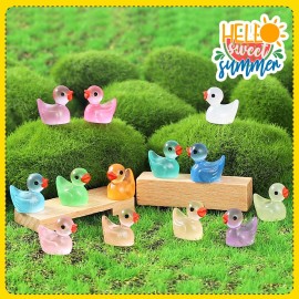 Rachan130 Pcs Luminous Mini Resin Ducks Glow in The Dark Tiny Duck Figurines for Miniature Landscape Garden Aquarium Potted Home Prank Game Dollhouse Decor Office Decompression