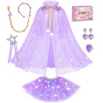 DOLNOW Light up Princess Dress up Clothes for Little Girl, Unicorn Princess Cape Princess Dresses Crown Toy for 3 4 5 6 Girls
