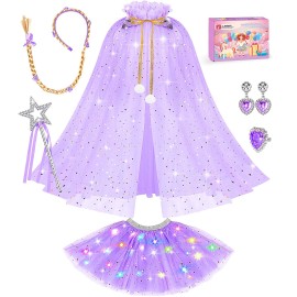 DOLNOW Light up Princess Dress up Clothes for Little Girl, Unicorn Princess Cape Princess Dresses Crown Toy for 3 4 5 6 Girls