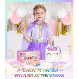 DOLNOW Light up Princess Dress up Clothes for Little Girl, Unicorn Princess Cape Princess Dresses Crown Toy for 3 4 5 6 Girls