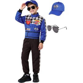SIZGAROOT Kids Race Car Driver Costume Toddler Boys Race Car Driver Halloween Costume (Blue, 7-8 Years)