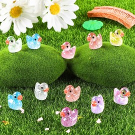 DULEFUN 100pcs Mini Glitter Ducks Colorful Tiny Small Little Resin Ducks to Hide Plastic Animal Figures for for Dollhouse Micro Dollhouse Landscape Aquarium Decorations
