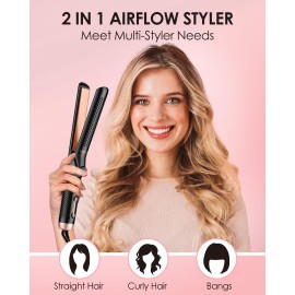 Airflow Styler Curling Iron 1 Inch Extral Long Plate, Dual Voltage Hair Straightener and Curler 2 in 1 for All Hair,Travel Flat Iron Hair Curler Ceramic Airflow Styler Curling Iron 1 Inch Extral Long Plate, Dual Voltage Hair Straightener and Curler 2 in 1 for All Hair,Travel Flat Iron Hair Curler Ceramic