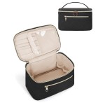 Wandering Nature Makeup Bag, Travel Make Up Organizer Cosmetic Brush Bags Case for Women in Quilted Fabric, Black, Patent Pending