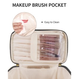 Wandering Nature Makeup Bag, Travel Make Up Organizer Cosmetic Brush Bags Case for Women in Quilted Fabric, Black, Patent Pending