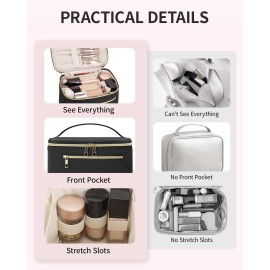 Wandering Nature Makeup Bag, Travel Make Up Organizer Cosmetic Brush Bags Case for Women in Quilted Fabric, Black, Patent Pending