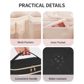 Wandering Nature Makeup Bag, Travel Make Up Organizer Cosmetic Brush Bags Case for Women in Quilted Fabric, Black, Patent Pending