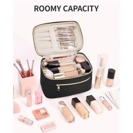 Wandering Nature Makeup Bag, Travel Make Up Organizer Cosmetic Brush Bags Case for Women in Quilted Fabric, Black, Patent Pending