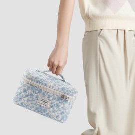 Justnard Makeup Bag, 3 Pcs Cotton Floral Quilted Makeup Bag Set, Large Toiletry Travel Cosmetic Bag for Women